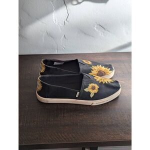 Toms Women's Alpargata Sunshine On Black Sunflower Slip-On Shoes - Size 7.5
